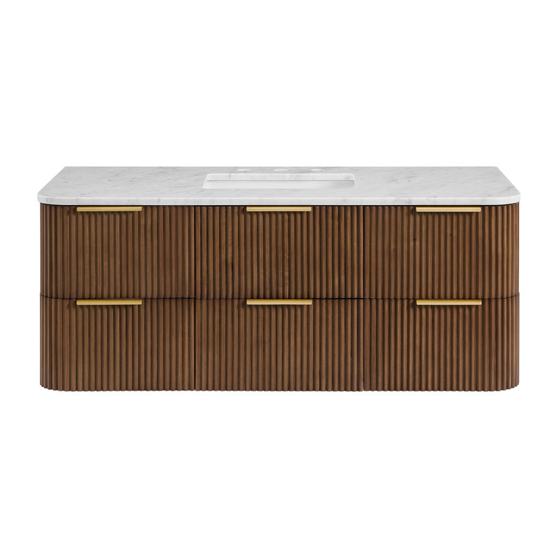 Kensington Floating Vanity 48" Single Vanity, Brown Reeded Birch