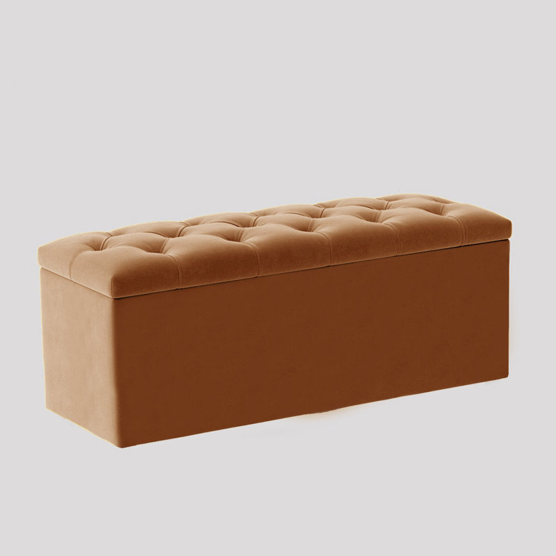  Luna Wide Chesterfield Velvet Rectangle Solid Color Standard Ottoman Box with Storage, Upholstered Deep Storage End of Bed Bench