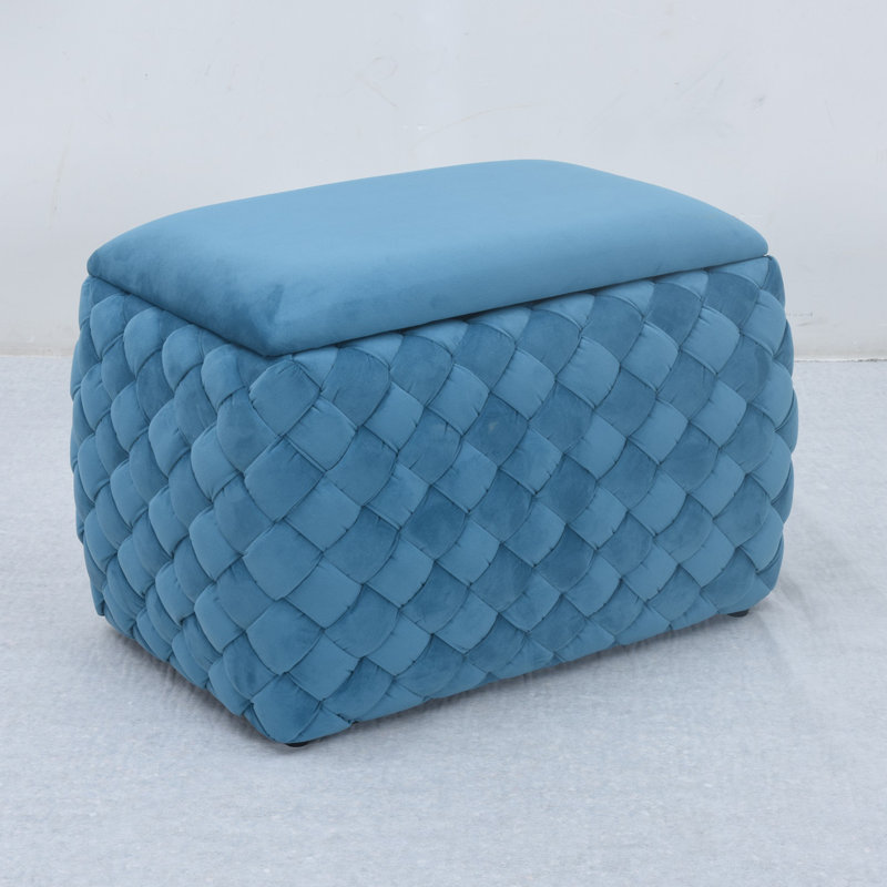 Adamarie 65cm Wide Velvet Rectangle Patchwork Standard Ottoman with Storage, Blue