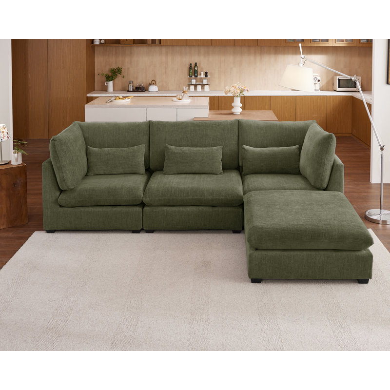 120"Oversized Modular Sectional Sofa for Living Room 4-Seat L Shape Couch Chenille Sofa Large Sleeper Bed with Convertible Ottoman,Light Gray