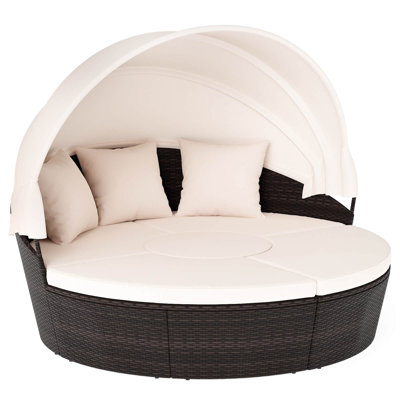 Patio Round Daybed Pe Rattan Cushioned Sectional Seating With Retractable Canopy by Latitude Run