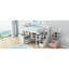 Lit mezzanine double avec bureau et tablettes, deux tiroirs intégrés, escalier de rangement, blanc
