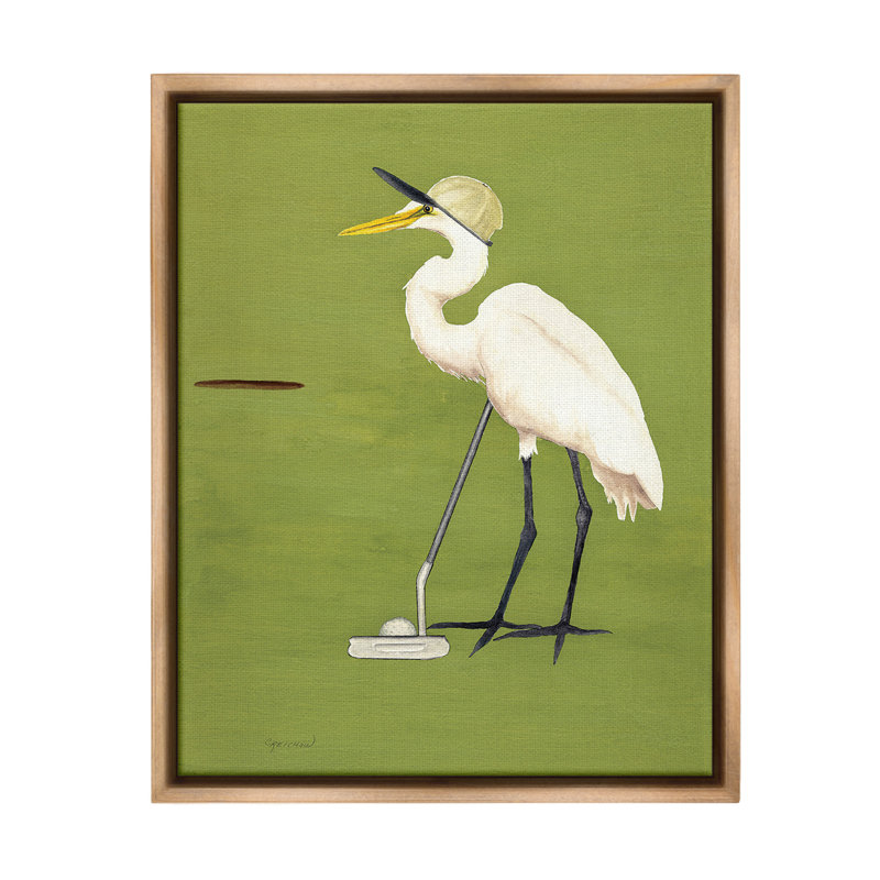 «Golfing Heron Bird» par Christine Reichow sur, H 31 po x l 25 po, Cadre flottant orme Montalcino