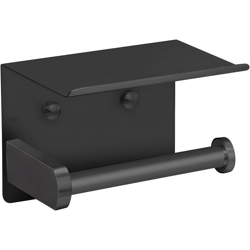 Matte Black Stainless Steel Wall Mounted Toilet Paper Holder with Shelf