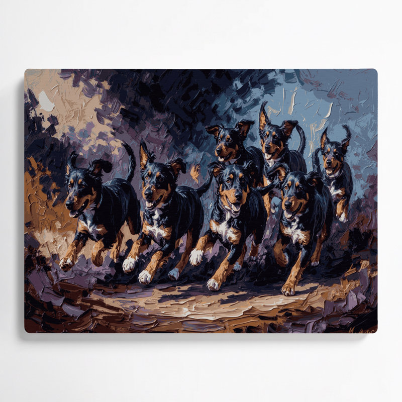 Chiens, art mural mauve en métal mauve, H 11 po x l 14 po