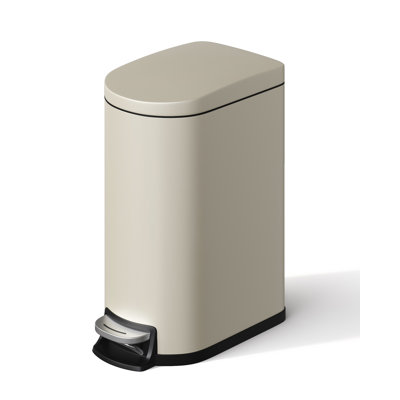 Slim Beige Stainless Steel Step Trash Can 2.6 Gallon 10 Liter Space Saving Rectangular Bin with Removable Inner Bucket Soft Close Lid for Kitchen Bathroom Office