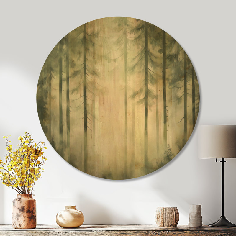 Décoration murale ronde en bois doux vert forêt brume, Rond 36 po, Round