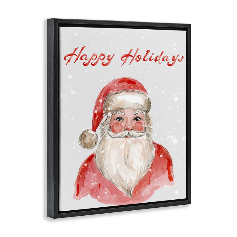 Cadre flottant Happy Holiday Jolly Santa, design par Elena Fay, H 21 po x l 17 po, Cadre flottant noir de jais