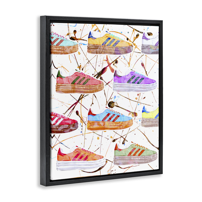Toile abstraite abstraite encadrée par des espadrilles par Ziwei Li, Cadre flottant noir de jais, H 21 po x l 17 po
