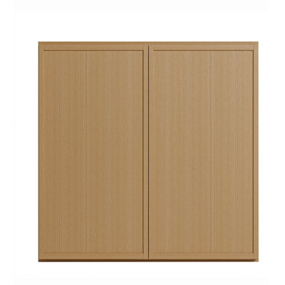 Armoire murale moderne en chêne blanc, fabrication en contreplaqué et charnières à fermeture en douceur, rangement de cuisine personnalisé