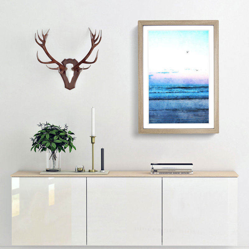 Seagulls Flying High - Framed Print, 87cm H x 62cm W x 2cm D, Oak Framed