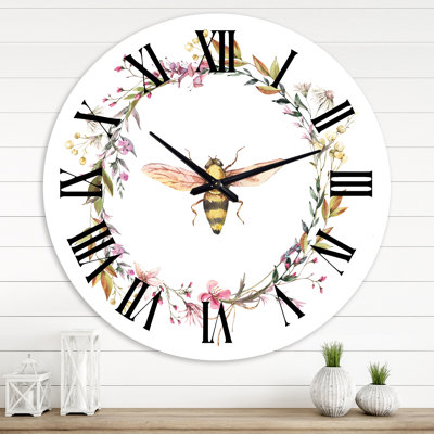 Bee In Wildflowers Wreath - Horloge murale