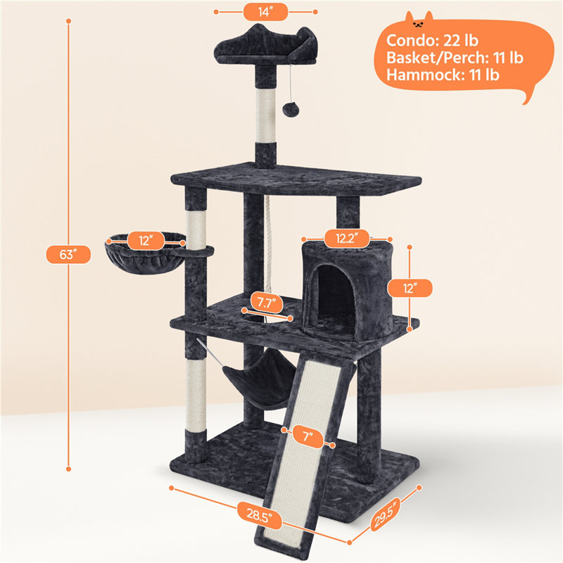 Arbre à chat de type tour, Noir, H 62 po x l 30 po x P 29 po