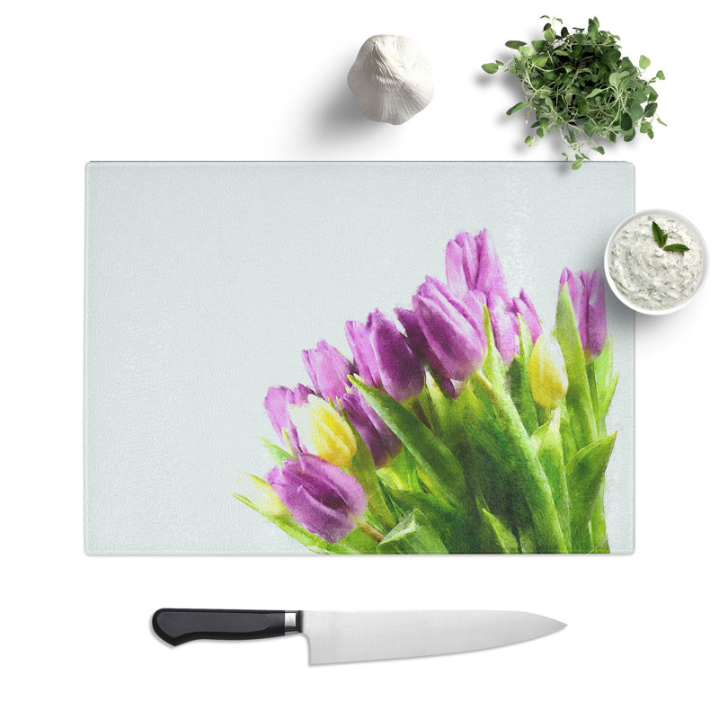 Tempered Glass Tulips Painting Chopping Board, 20 cm x 28.5 cm
