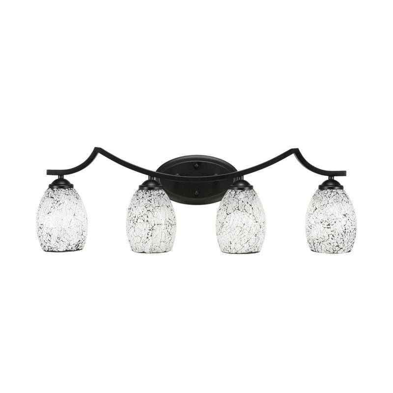 Zilo 4 Light Bath Bar Shown In Graphite Finish With 5" Black Fusion Glass, Natural, Matte Black