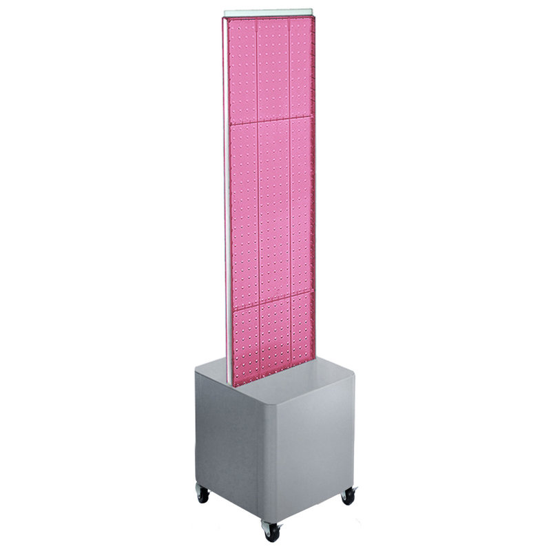  Two-Sided Pegboard Floor Display on Wheeled Studio Base. Panel Size: 13.5"W x 44"H, Pink