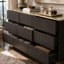 Commode moderne Dickens 63" à 9 tiroirs avec station de recharge, éclairage DEL Bluetooth, plateau effet marbre brillant et accents dorés-1431697917