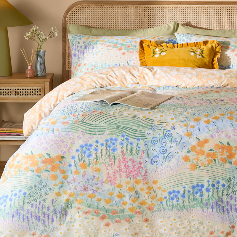Florin Cotton Blend Floral Duvet Cover Set with Pillowcases, Double Duvet Cover + 2 Standard Pillowcases