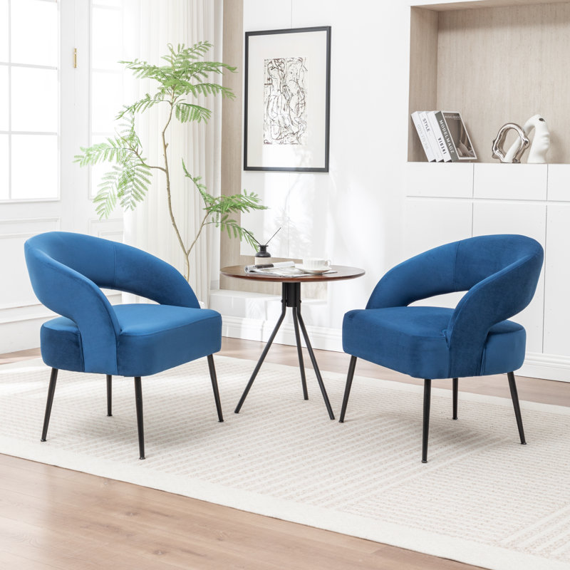 Fauteuil en velours avec pieds noirs Mann, Bleu