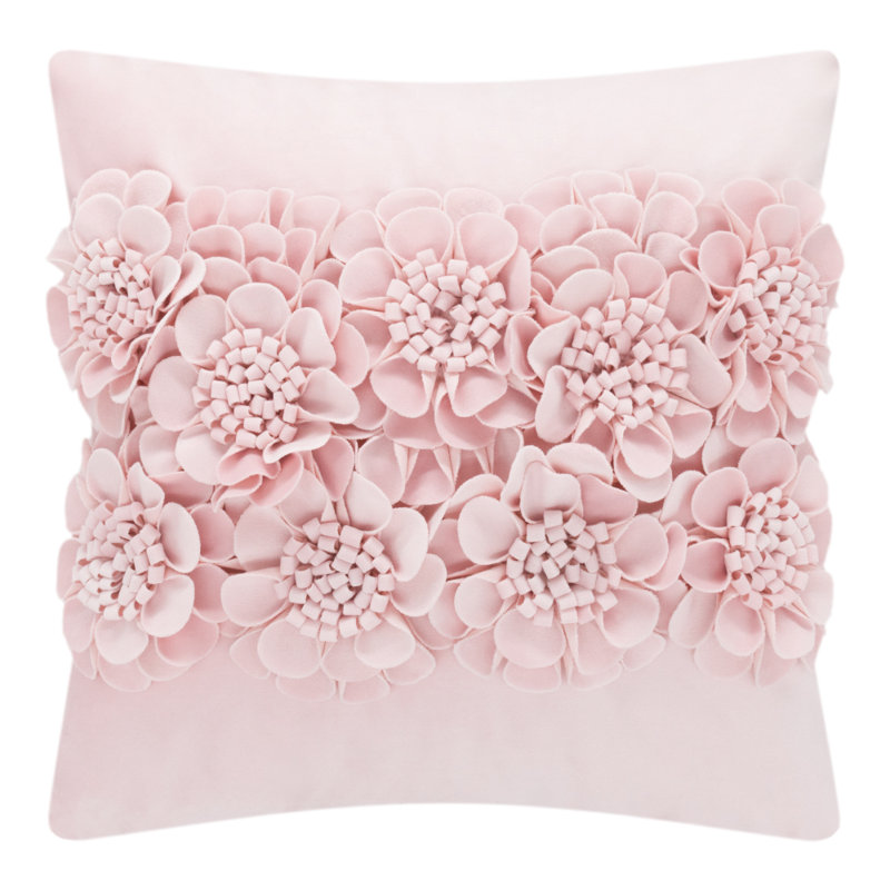  3D Flower Throw Pillow Cover Handmade Appliqued Accent Pillow Case Bed Cushion Cover, Light Pink