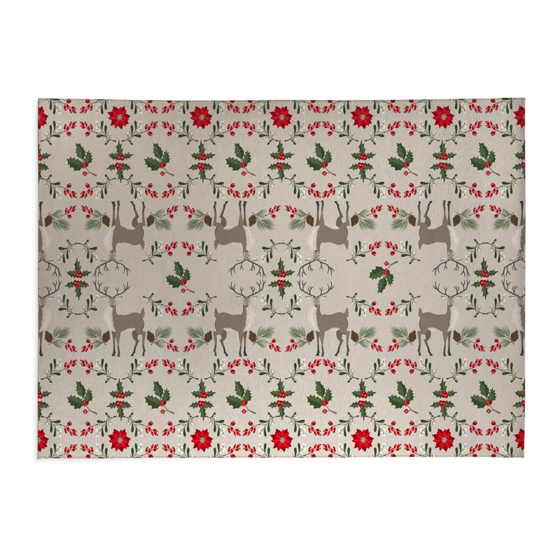 Tapis de cuisine Botanical Deer, Rectangle 7 pi x 5 pi, Ivoire ivoire