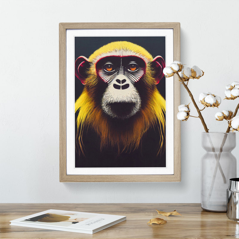 Magnificent Monkey - Framed Print, 34cm H x 25cm W x 2cm D, Oak