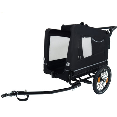 Très grand remorque à vélo 2 en 1 et chariot à pousser pour animaux de compagnie - Attache de vélo détachable et poignée incluse - Roues tout-terrain, roue à dégagement rapide, plancher antidérapant, laisse interne, peut supporter jusqu'à 88 lb, noir