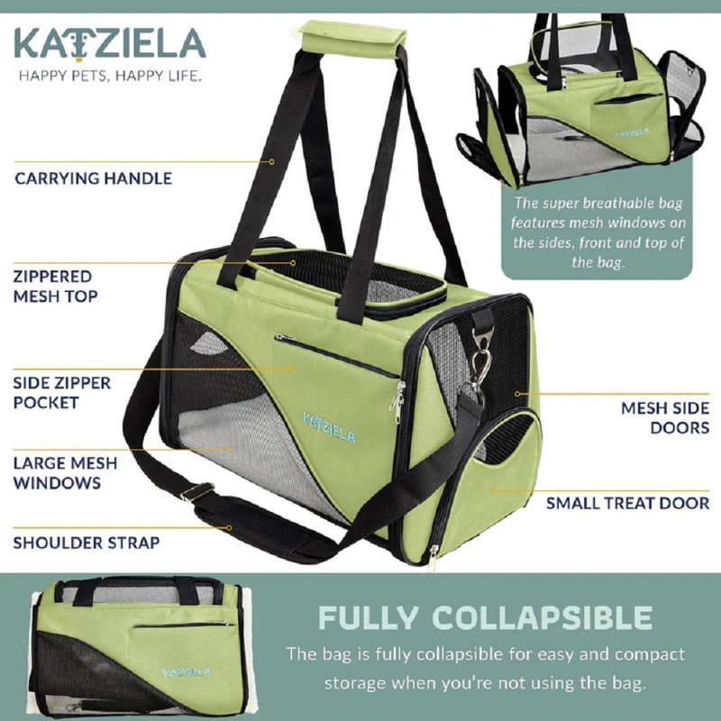Olive Green Soft-Sided Rolling Airline Approved Pet Carrier