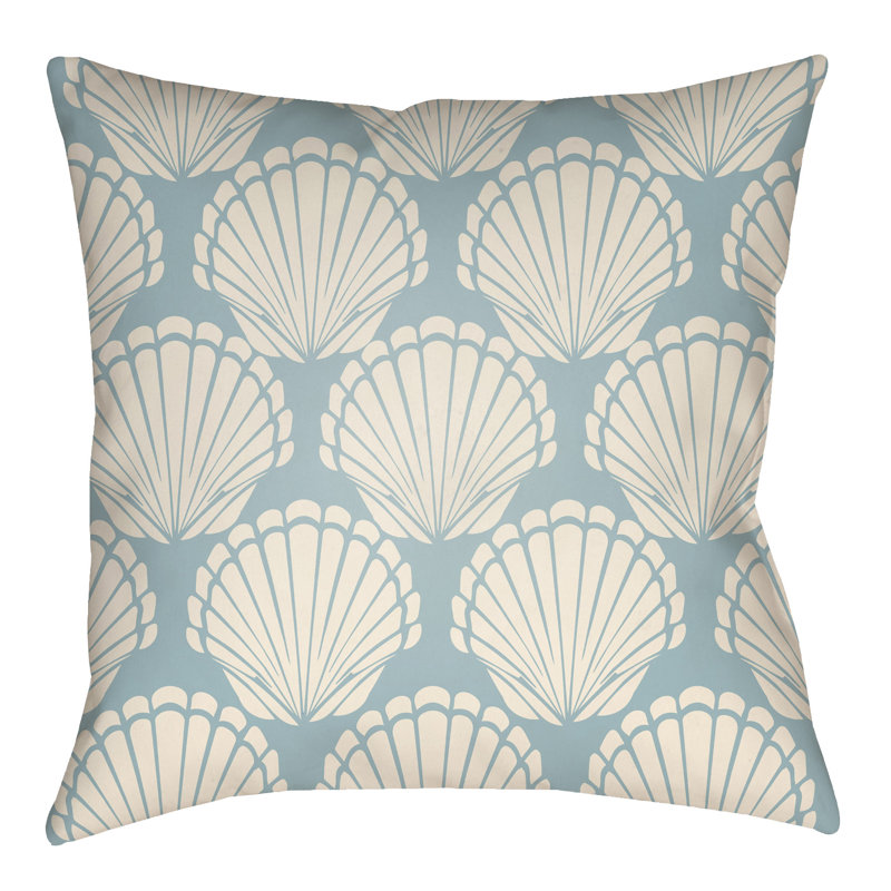Litchfield Shell Outdoor Reversible Throw Pillow, 20" H x 20" W, Light Blue/Ivory
