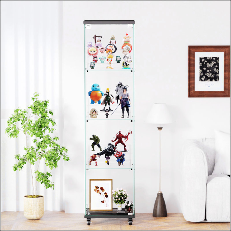4 Tier Glass Display Cabinet, Black