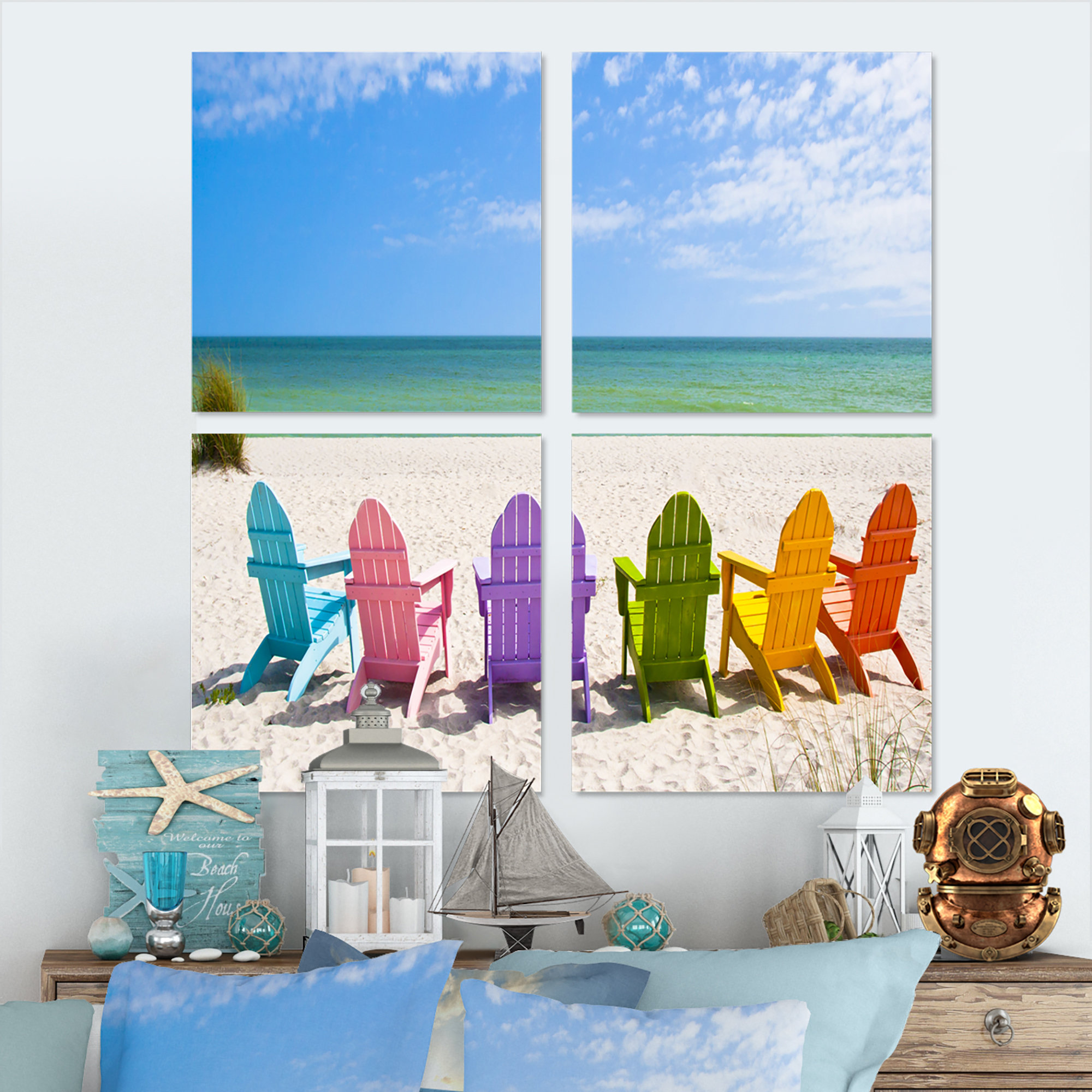 Rosecliff Heights Adirondack Beach Chairs - Beaches Canvas Wall Art Print 4  Piece Set | Wayfair, image size:2000x2000