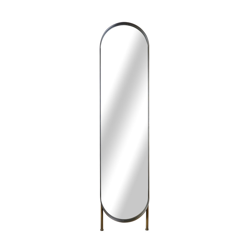 Distressed Gold Metal Oval Full Length Floor Mirror