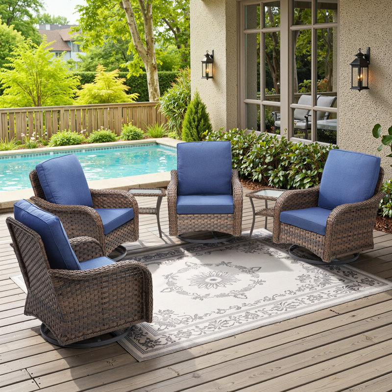 Ensemble de meubles de patio en osier avec chaises pivotantes 360 ° Gustave, Bleu