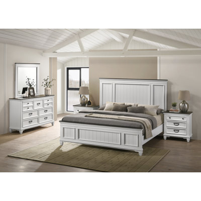 Clelane Wood Bedroom Set with Shiplap Panel Bed, Dresser, Mirror, and Two Nightstands by Canora Grey