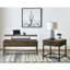 Industrial Style Square End Table In Brown Oak With Drawer Modern Rustic Metal Base