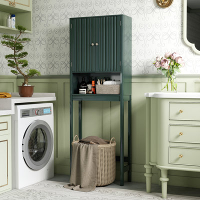 66'' Over the Toilet Storage Cabinet w/Fluted Doors Adjustable Shelf & Bottom Bar Green