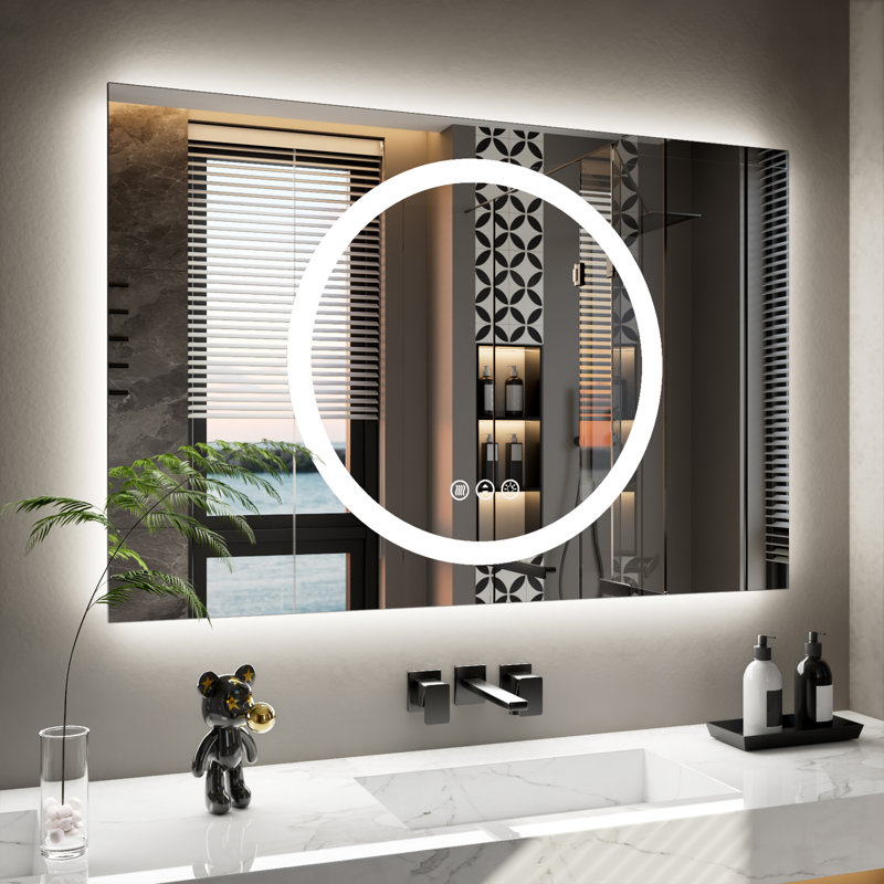 LED Bathroom Mirror with Frontlit and Backlit, 48" x 32"