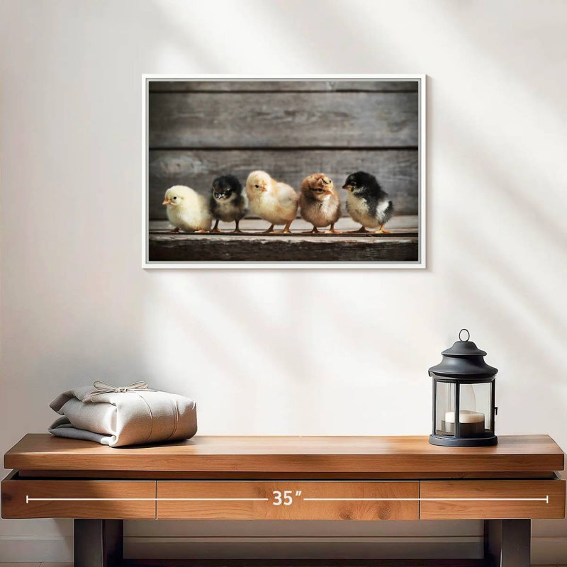 Rangée de poussins, 19 po x 13 po, Cadre flottant blanc