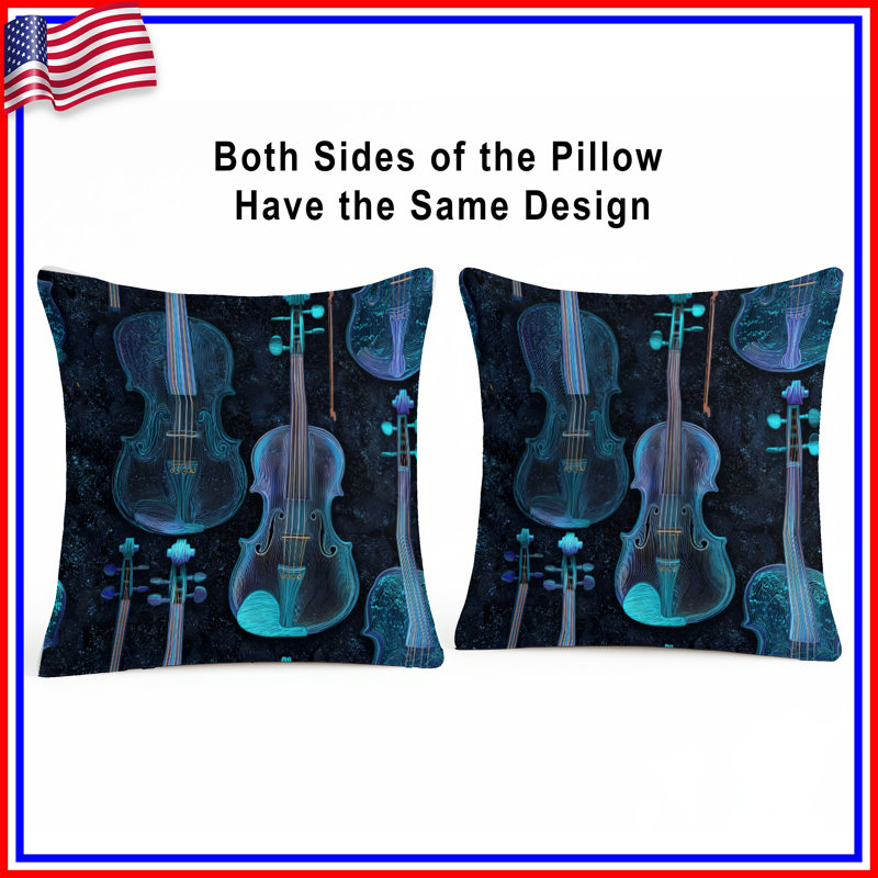 Coussin Violin, coussins double face musique, 14 X 14 pouces