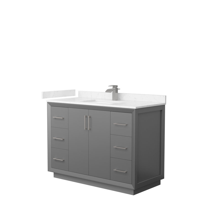Ensemble de meuble-lavabo simple 48 po Strada_Carrara, Gris foncé, Nickel brossé, Marbre de culture de Carrare