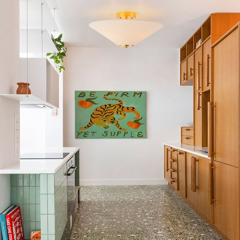 3-Light Mushroom-Shaped Fabric Semi-Flush Mount