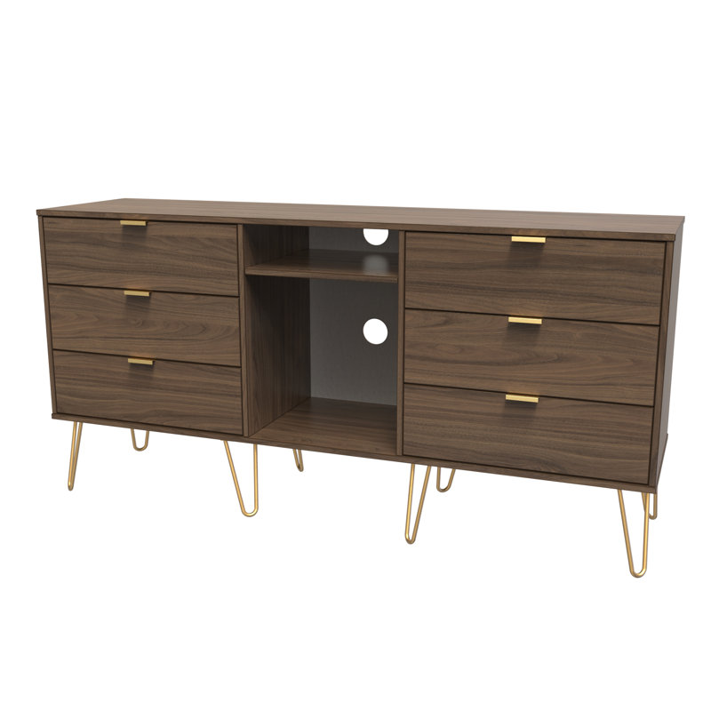 Hong Kong 6 Drawer Sideboard in Vintage Oak (Ready Assembled), Walnut/Gold