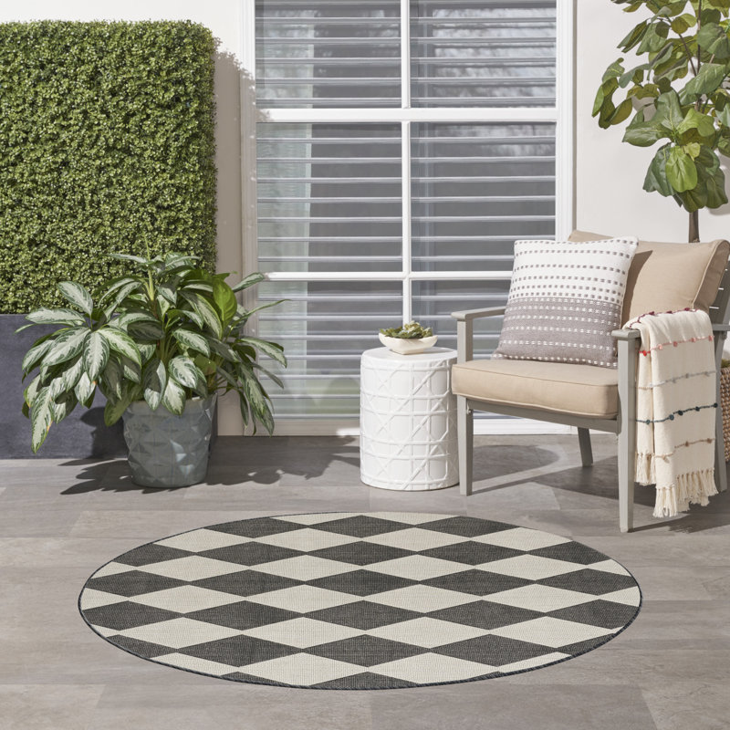 Rectangle Positano Indoor/Outdoor Area Rug, Round 6', Black