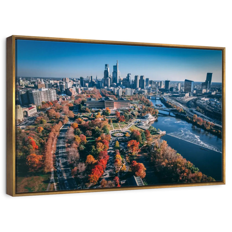 Philadelphie en automne, 46 po x 31 po, Cadre flottant doré