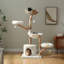 Tour à chat moderne pour grands chats avec 2 perchoirs à fleurs - Poteau à griffer en bois massif naturel avec une vraie branche - Mobilier de chat Boho de luxe avec lit en osier