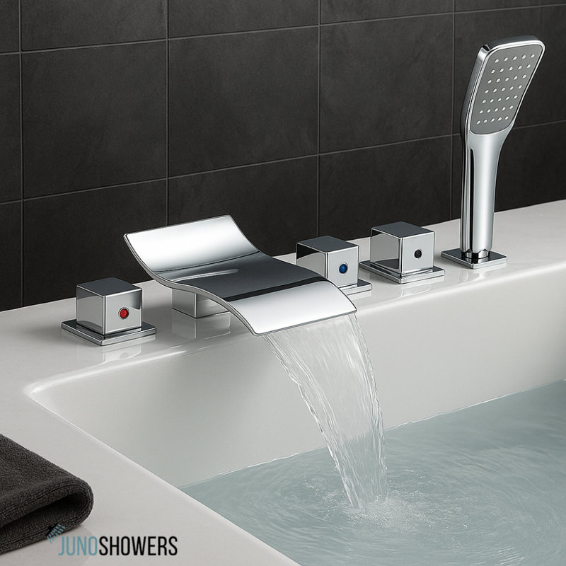 Système de douche à finition chromée avec valve thermostatique et douchette amovible