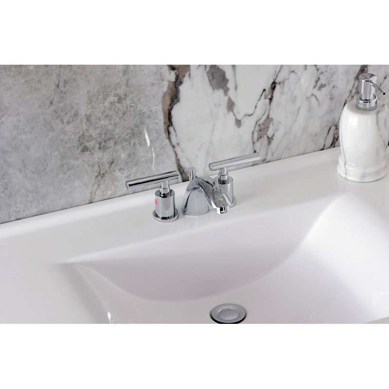 Kingston Brass Manhattan Two-Handle 3-Hole Deck Mount Mini-Widespread Bathroom Faucet with Pop-Up Drain, Polished Chrome