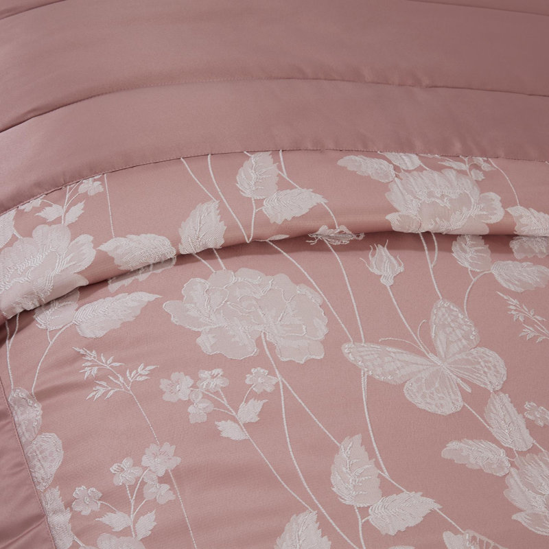 Esmond Polyester Floral Bedspread with Pillow Shams, Blush