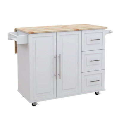 Kitchen Island With Spice Rack, Towel Rack And Extensible Solid Wood Table Top