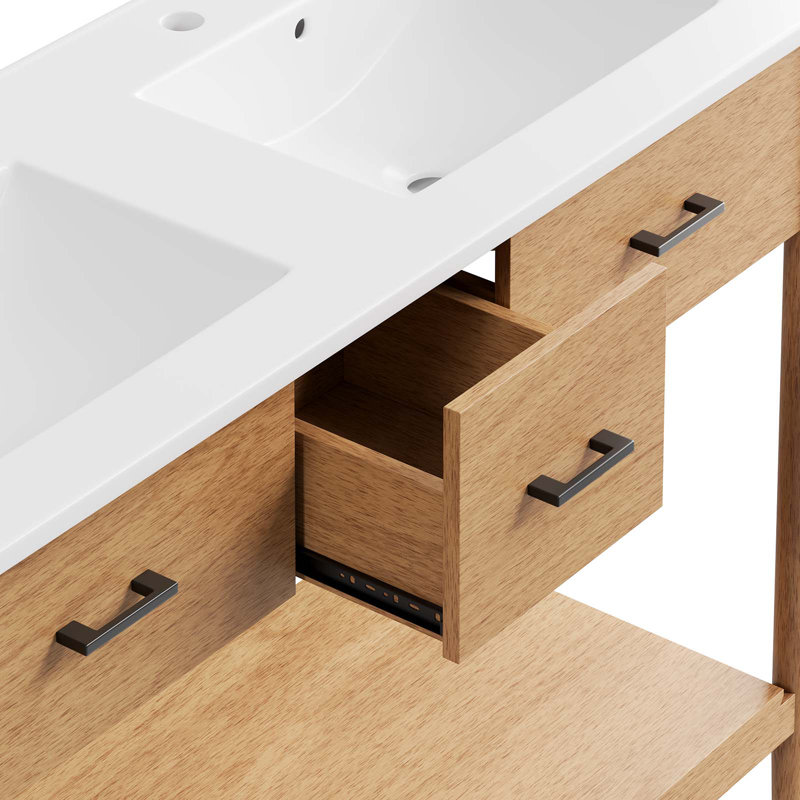 Modway Zaire 48'' Double Bathroom Vanity with Ceramic Top, Natural, White